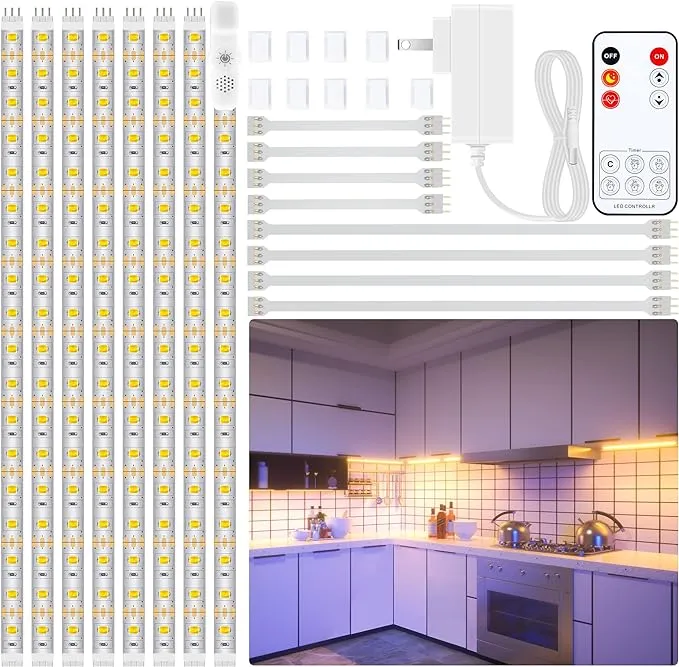 LAFULIT 8 PCS Under Cabinet Lighting Kit, Bright Under Cabinet Lights, Flexible Led Strip Lights with RF Remote and Power Adapter, for Kitchen Cabinet Shelf Desk Counter, 4000K Neutral White, 13ft