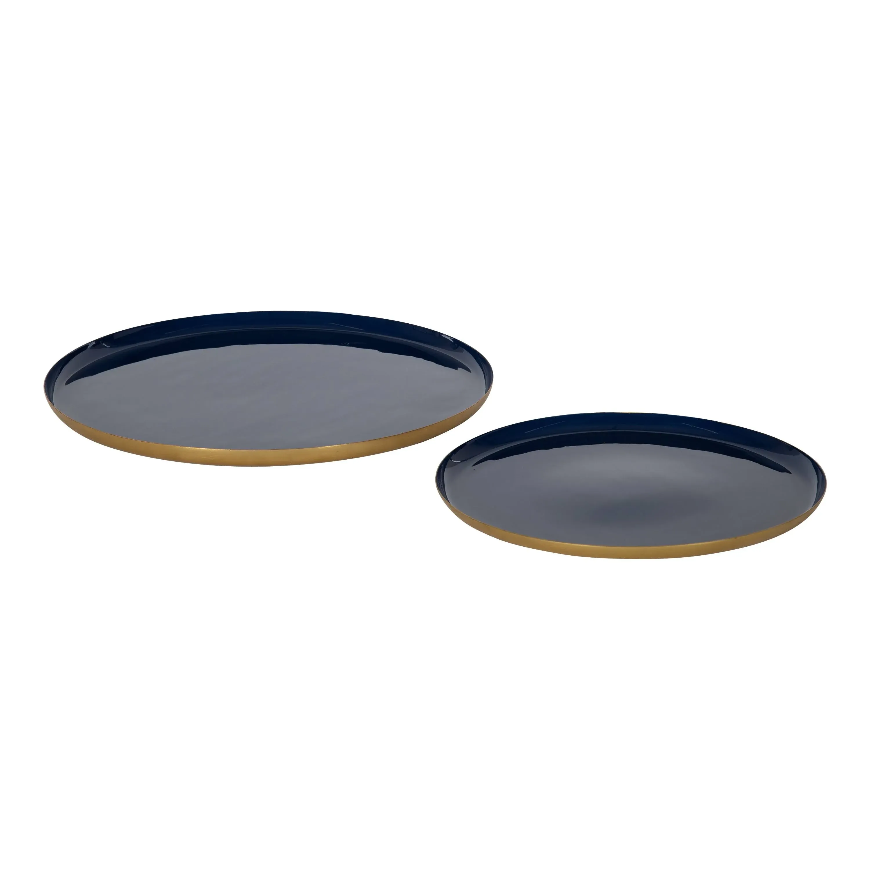 Neila Modern Tray Set Set Of 2 Navy Blue And Gold Decorative Trays For Storage A