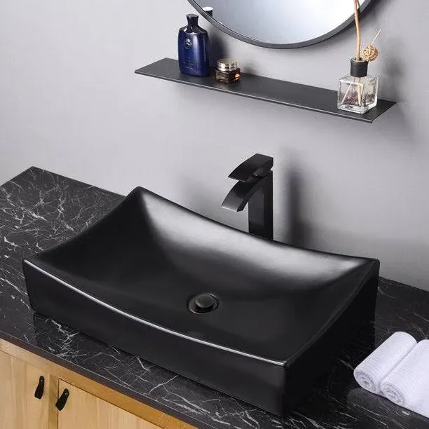 Aquaterior 26 inch Black Rectangle Bathroom Vessel Sink Above Counter Porcelain ...