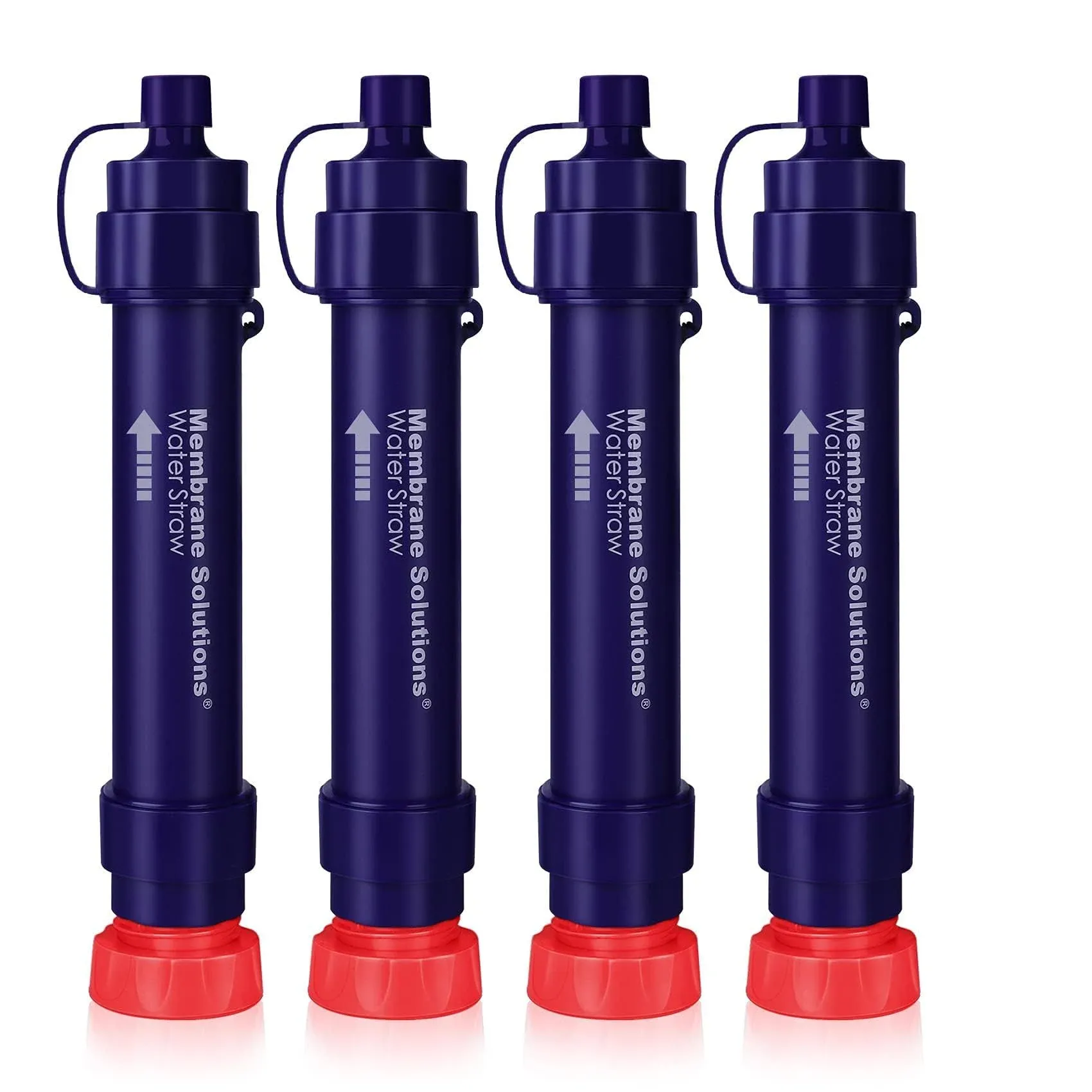 Membrane Solutions Portable Survival Water Filter Purifier Straw - 4 Stage Filtration for Hiking Camping Emergency Water, 5,000L, WS02, 4 Packs