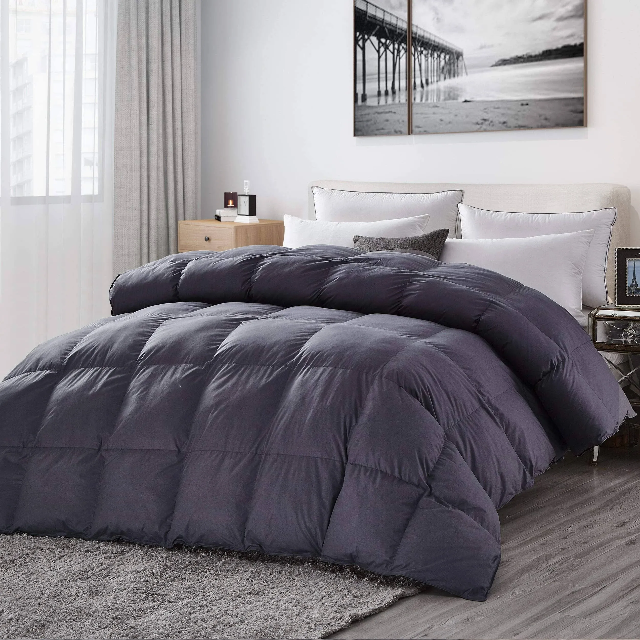 Luxurious All-Season Goose Down Comforter Queen Size Duvet Insert, Classic Gray ...