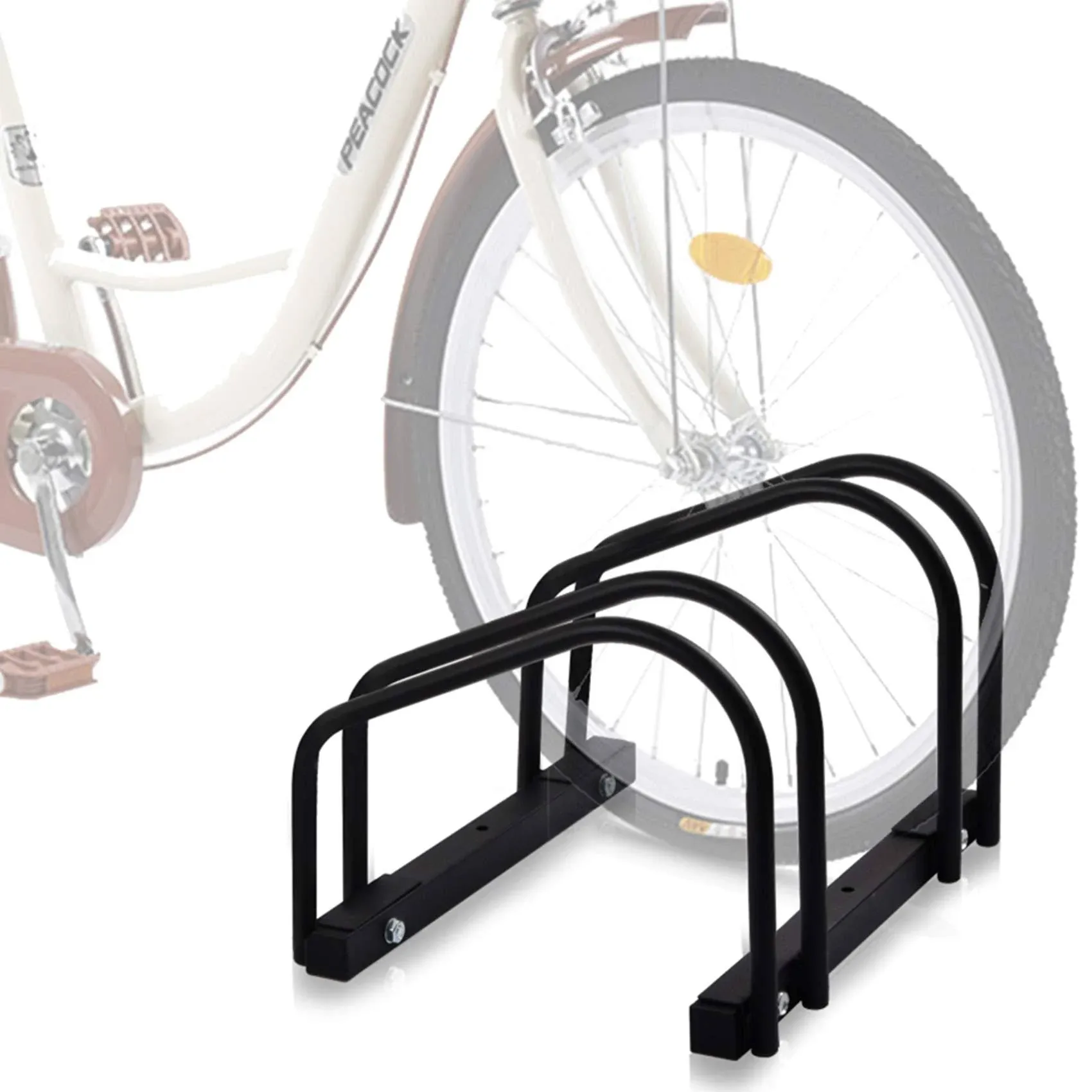 2 Bikes Floor Bike Stand, Bike Parking Rack Garage Bike Storage Stand Indoor/Outdoor 22-28" Wheel Stand, Max. Tire Width 2.15"