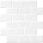 Art3d Subway Tiles Thickened Peel &amp; Stick Backsplash Marble White Stick 9.7 Sq F