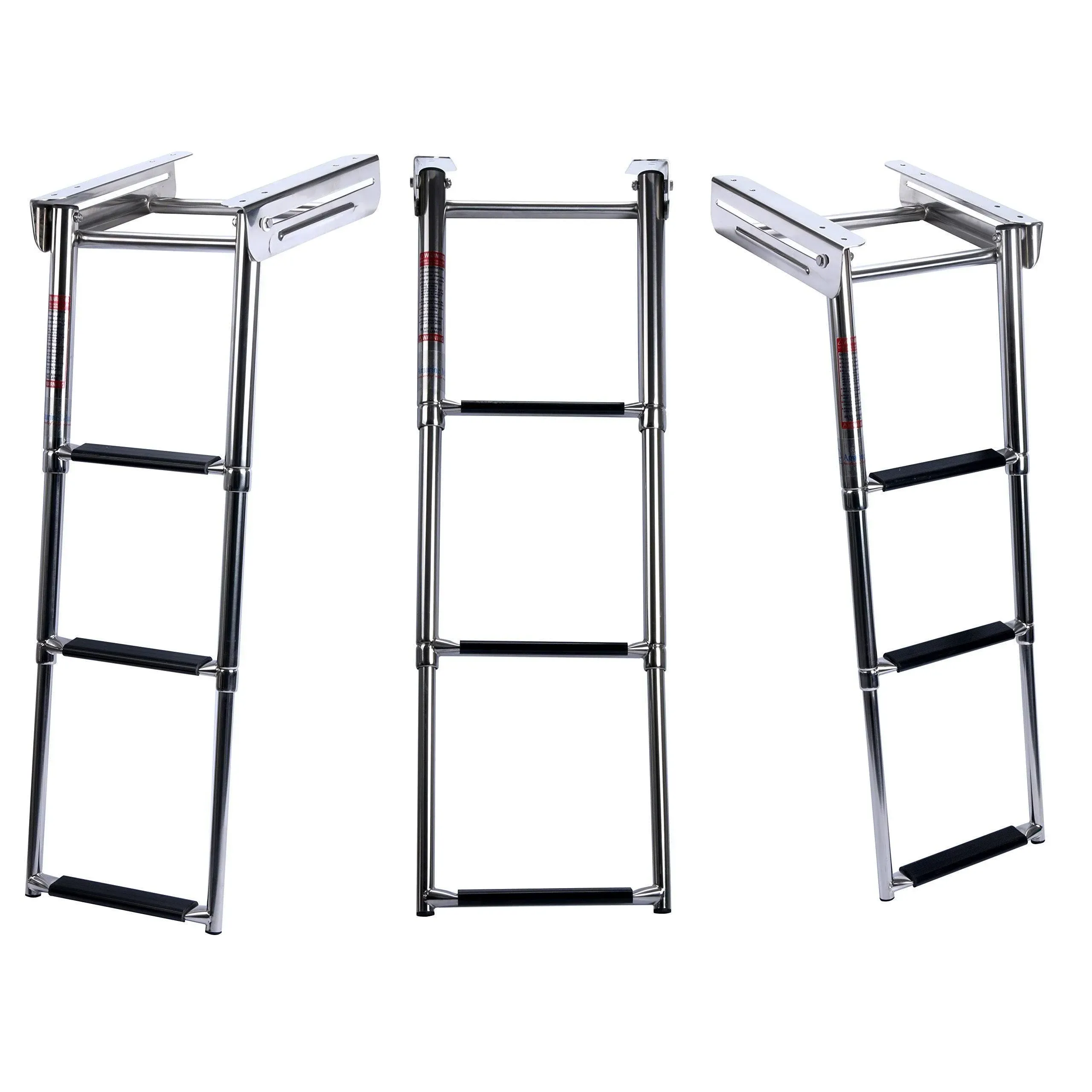 Amarine Made Boat Ladder, 3-Step Under Platform Slide Mount Boat Boarding Ladder, Telescoping, Stainless Steel