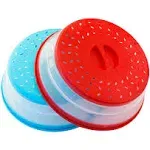 Runzi Pack of 2, Collapsible Microwave Food Cover BPA Free TPR, 105inch, Round with Grip Handle RED+BLUEA