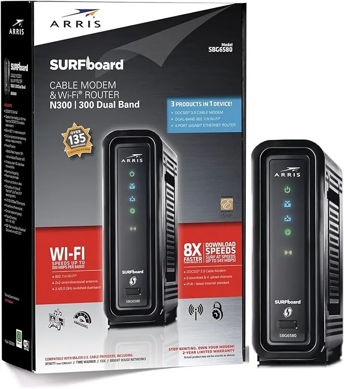 Arris Surfboard Sbg6580 Docsis 3.0 Cable Modem N600 Wi-Fi Router