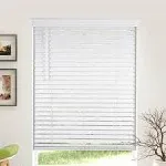 CALYX INTERIORS 2" Slat Faux Wood Blind with Royal Valance, Cordless, 34"W x 60"H, Snow White