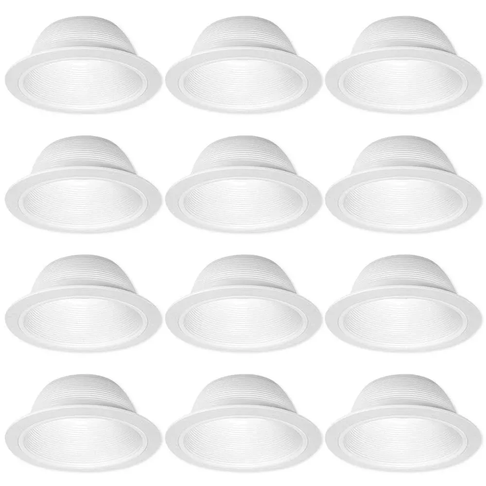 Sunco Lighting 12 Pack Trim - 6" inch White Baffle Recessed Can Light