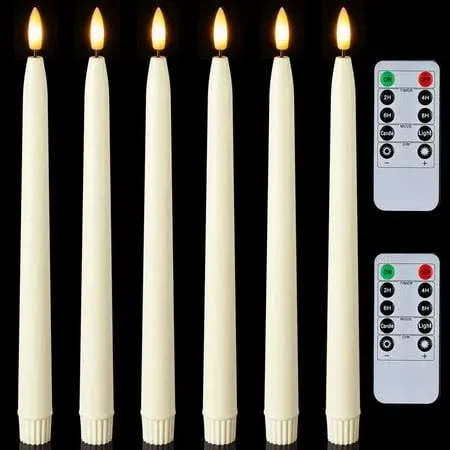 Homemory 11 Inches Waxy Flameless Taper Candles with Remote Timer Dimmer, 6 Pcs ...