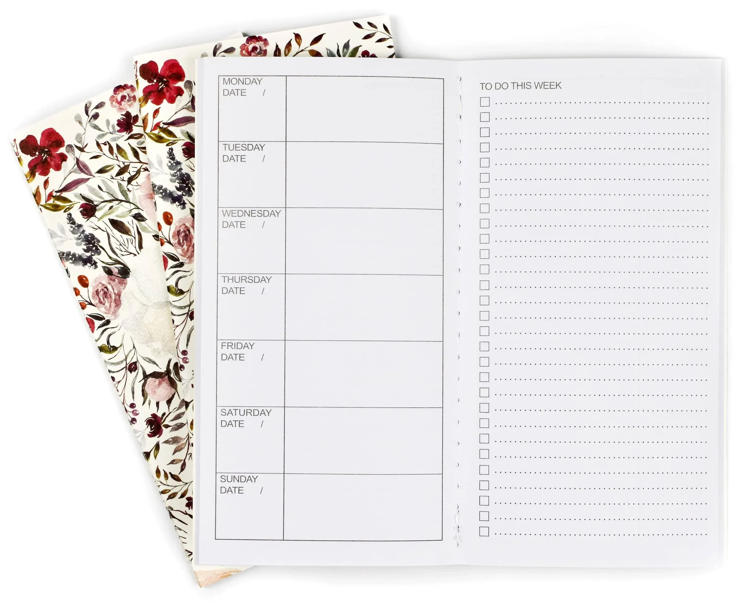 RICCO BELLO Floral Weekly To Do Undated Calendar Travelers Journal Refill  8.25 x 4.25 inches (Set of 3)