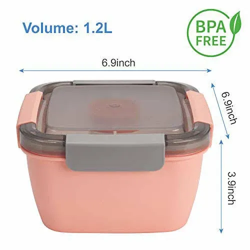 Freshmage Salad Lunch Container To Go, 52-oz Salad Bowls with 3 Compartments, Salad Dressings Container for Salad Toppings, Snacks, Men, Women (Pink)