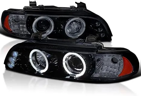 1996-2003 BMW E39 5 SERIES SMOKE LENS DUAL HALO PROJECTOR HEADLIGHTS W/ LED DRL