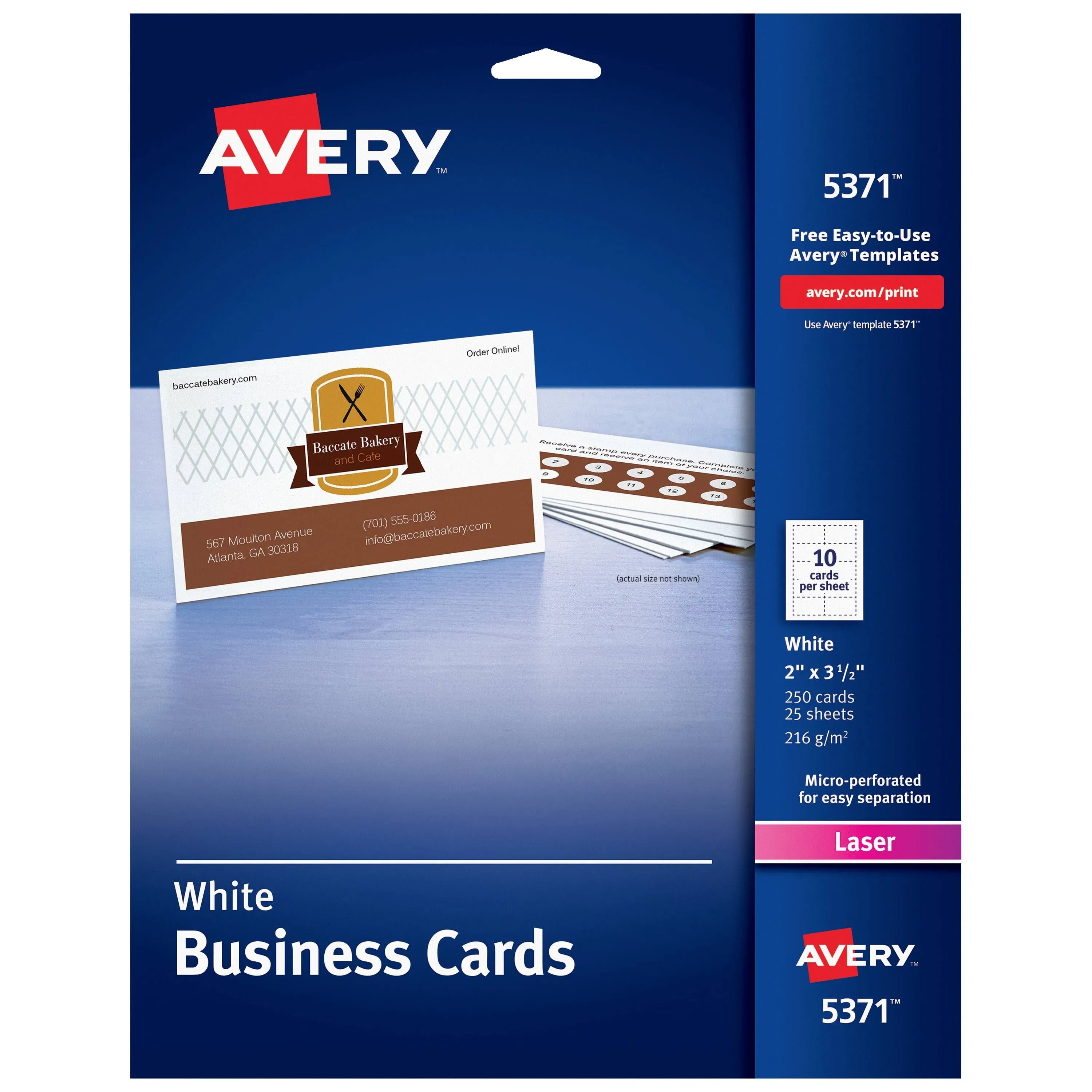 Avery Printable Business Cards with Sure Feed Technology, 2" x 3.5", White, 250 Blank Cards for Laser Printers (05371)