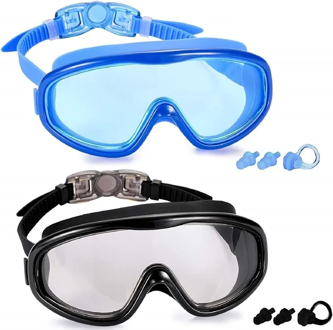 Yizerel 2 Pack Swim Goggles, Swimming Glasses For Adult Men Black & Deep Blue