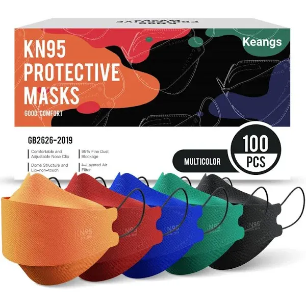 Keangs KN95 Face Masks 100 Pack, Breathable Protective Disposable Mask For for Adults And Teens, Multicolor