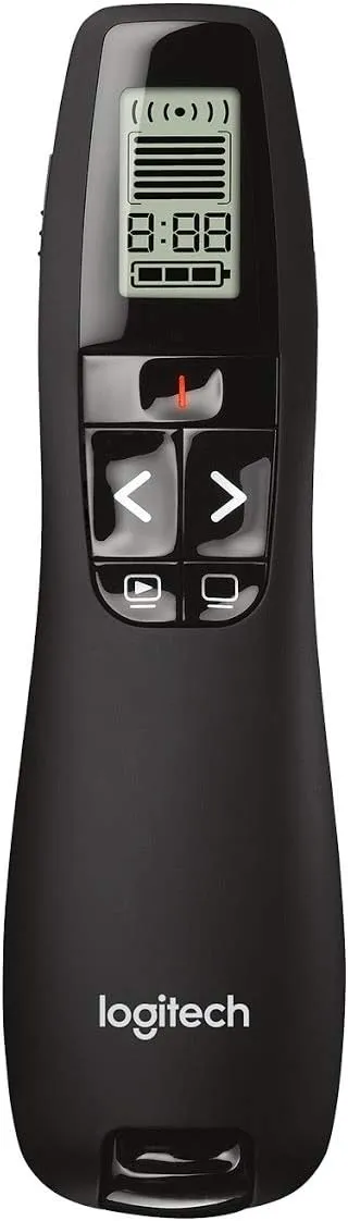 Logitech Professional Presenter R800, Wireless Presentation Clicker Remote with Green Laser Pointer and LCD Display , Black