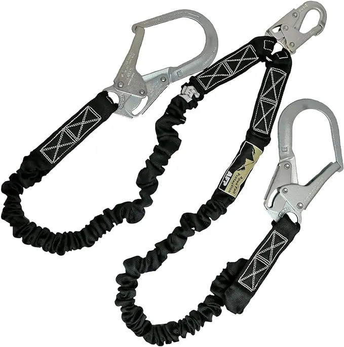 AFP 6FT Double Leg Internal Shock Absorbing Safety Fall Protection Lanyard with Dual Aluminum Pelican Rebar & Steel Snap Hook |Heavy-Duty Webbing | OSHA & ANSI Rated (Aluminum)