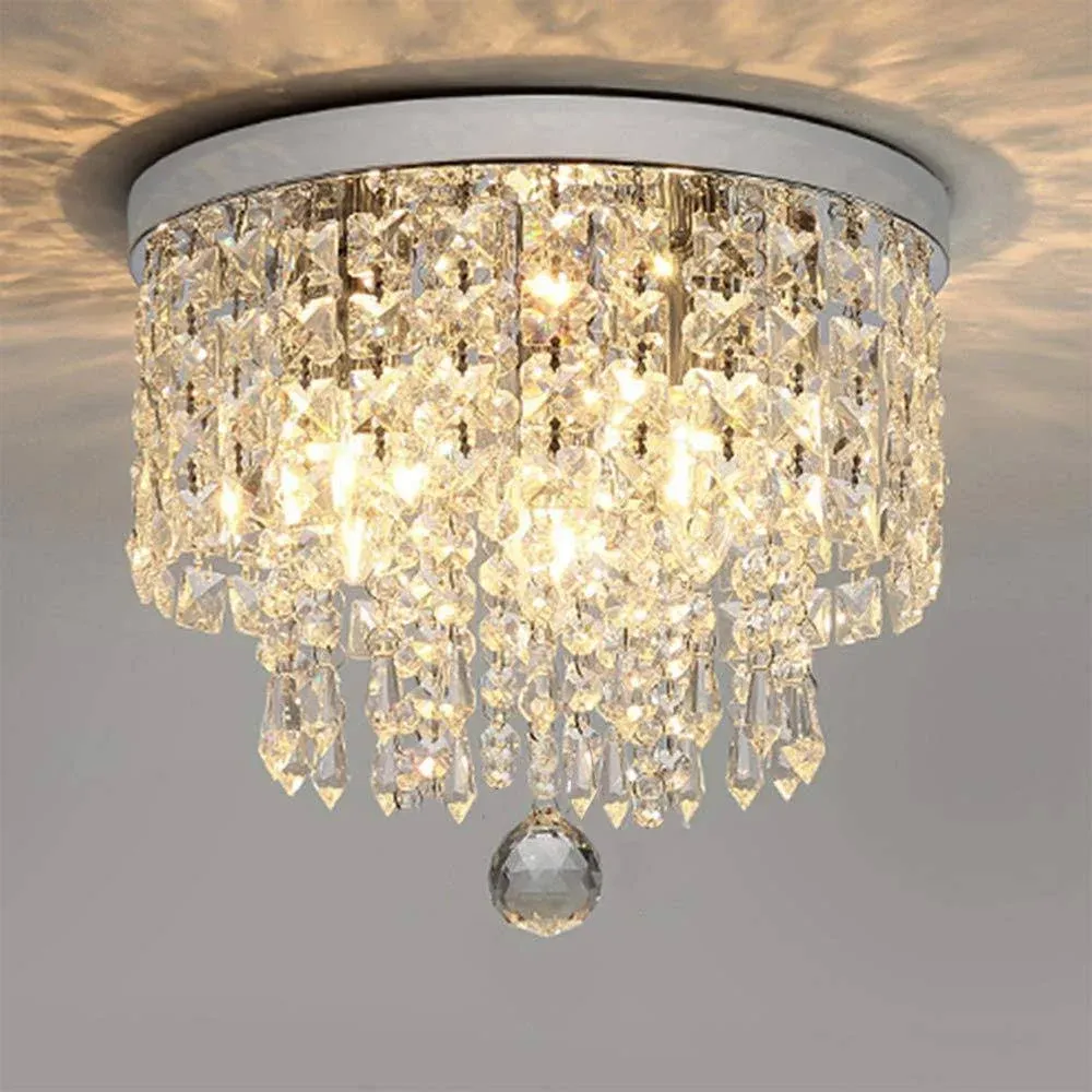 Flushmount Crystal Ceiling Light Luxury Chandelier Fixture Modern Design Crys...