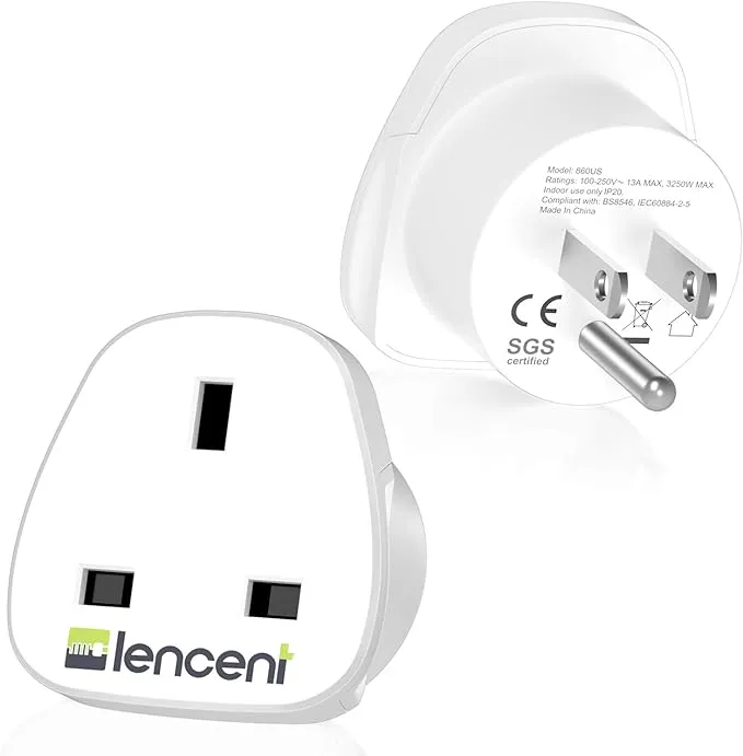 LENCENT UK to US America Plug Adapter, 2 Pack Grounded USA Visitors Travel Converter, Converts All Type G Plugs from United Kingdom UK Singapore Malaysia UAE Ireland Malta Hongkong and etc. (Type B)