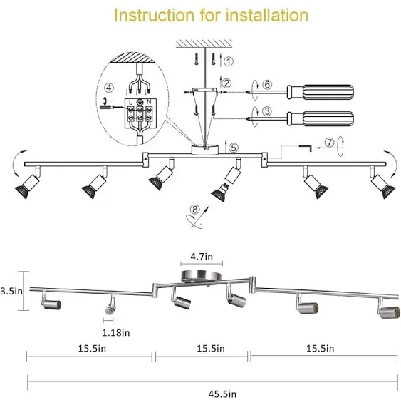 AIBOO 6-Light Adjustable Dimmable Track Lighting Kit