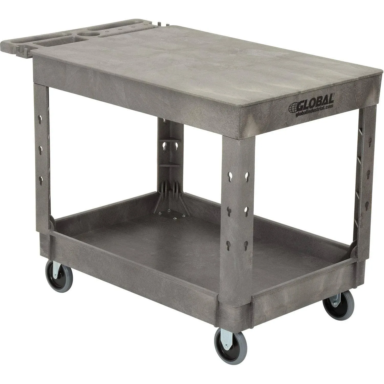 Global Industrial 800298 Plastic 2 Flat Shelf Service & Utility Cart,