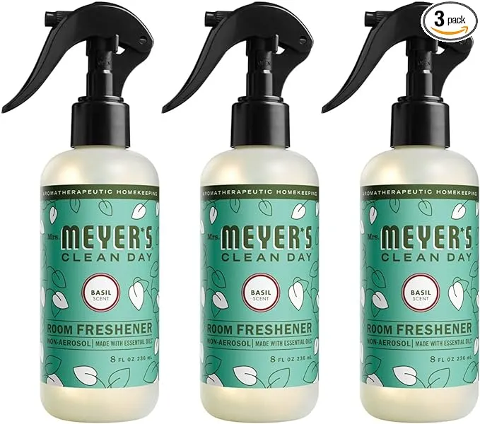 Mrs. Meyer's Clean Day Room and Air Freshener Spray, Non-Aerosol Spray Bottle Infused with Essential Oils, Basil, 8 fl. oz - Pack of 3