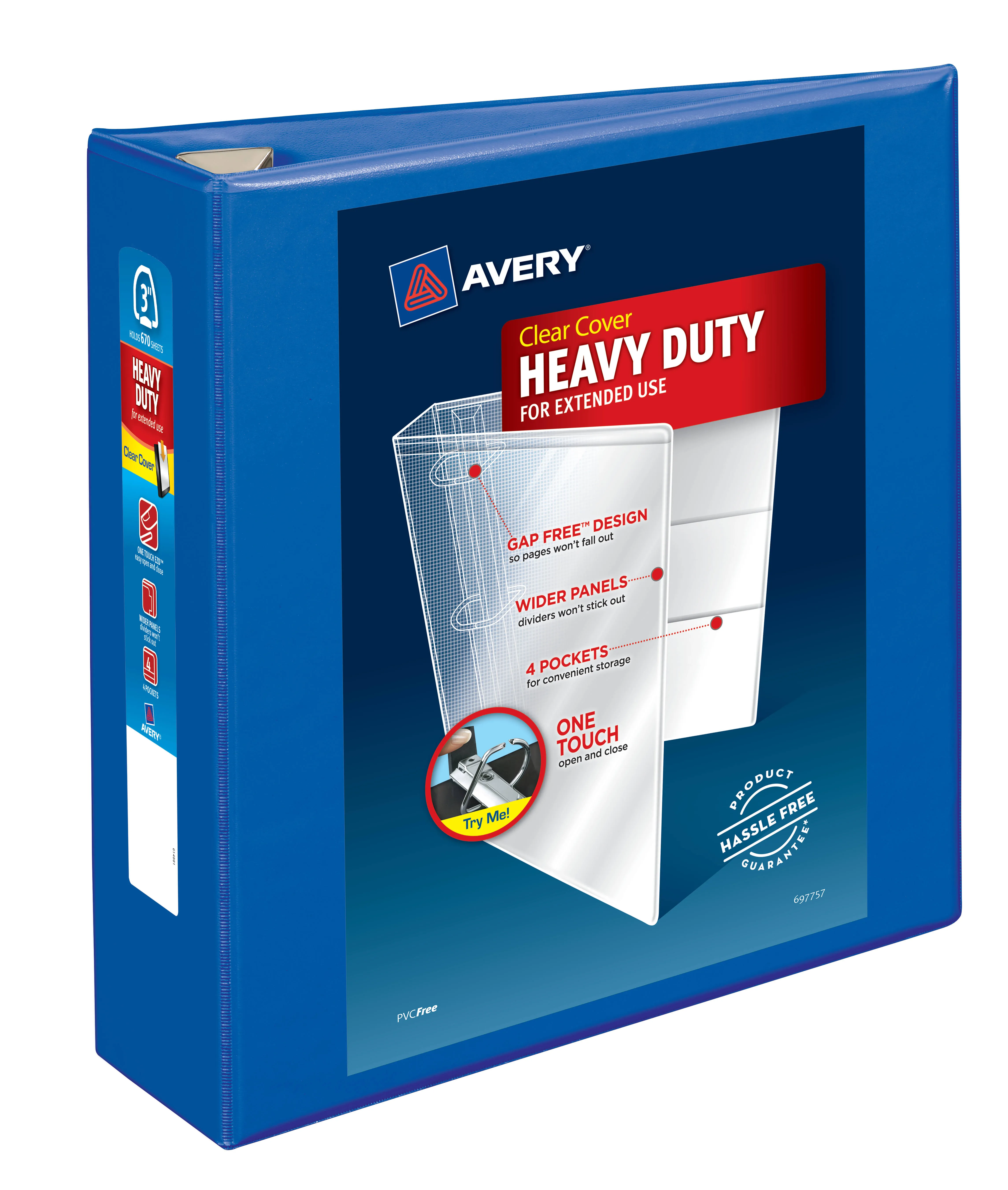 Avery 3" Heavy-Duty View Binder with Locking One Touch EZD Rings, Pacific Blue