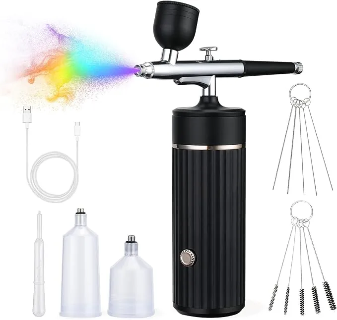 Cordless Airbrush Kit Rechargeable Airbrush Compressor 23-48PCI for Art Painting,Cake Airbrush Decorating, Crafts, Model Painting, Air Brush Painting, Nail Airbrush Machine