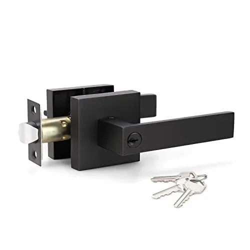 KNOBWELL 3 Pack Matte Black Door Handle with Lock and Key Keyed Entry Door Lock ...