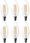 6-Pack Bioluz LED Filament Candelabra Clear LED Bulbs, E12 Base, C37 High