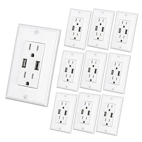 Micmi 24W 4.8 Amp Dual High Speed USB Wall Outlet, 15 Amp TR Receptacle USB ...