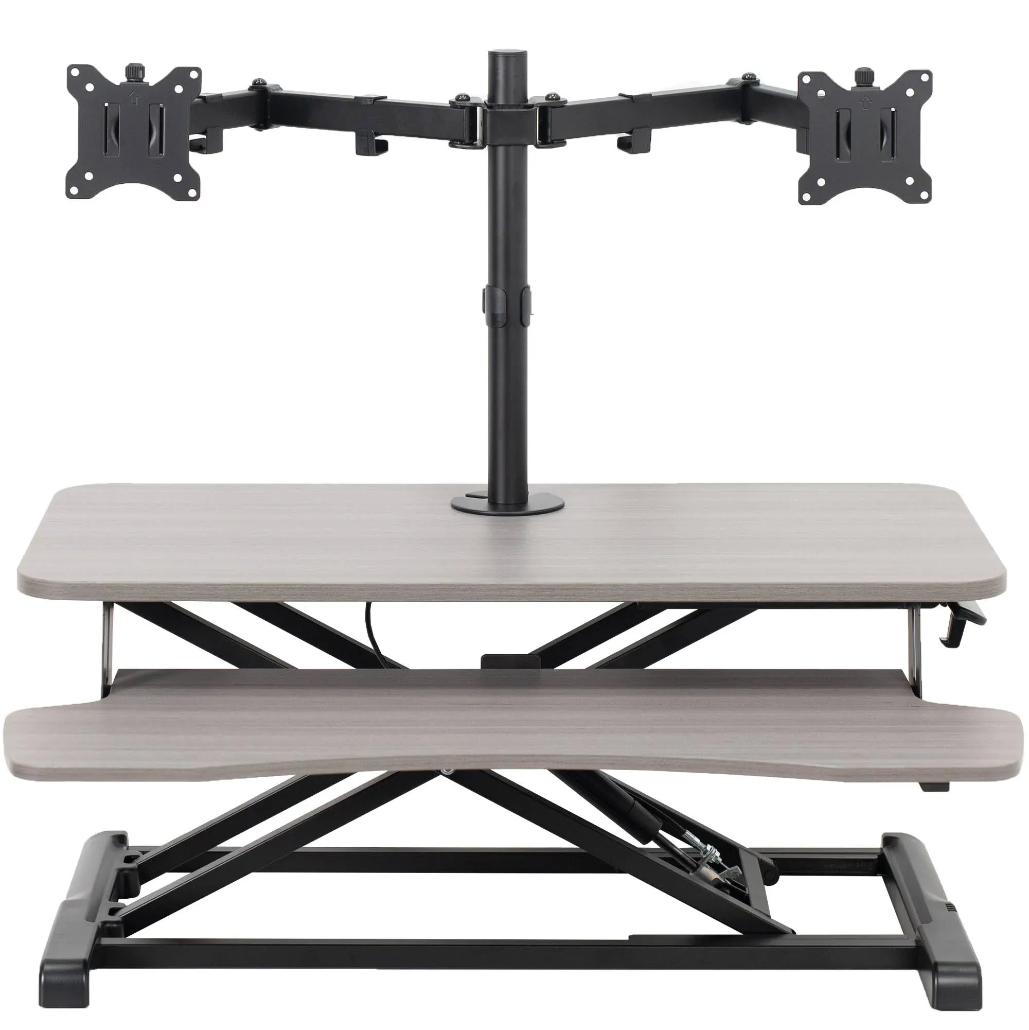 Vivo Gray 32" Standing Desk Riser with Adjustable Dual 13" to 30" Monitor Mount