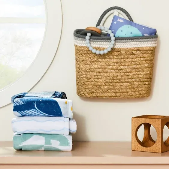 Wall Hanging Natural Woven Basket with Coiled Rope Handle - Cloud Island™