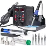 WEP 8786D-I SE Hot Air Soldering Iron Station Kit 2-IN-1 for Rework, Desoldering with Lead-Free Solder Wire, 5 Soldering Tips, 3 Hot Air Nozzles,Tweezers, Desoldering Pump