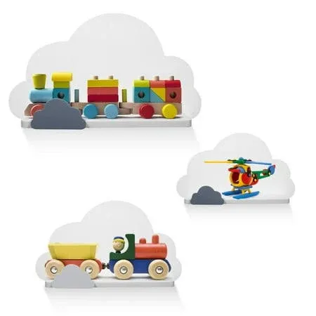 Topkai Set of 3 Cloud Shelves for Kids Room - Wooden Floating Wall Shelf Cloud ...