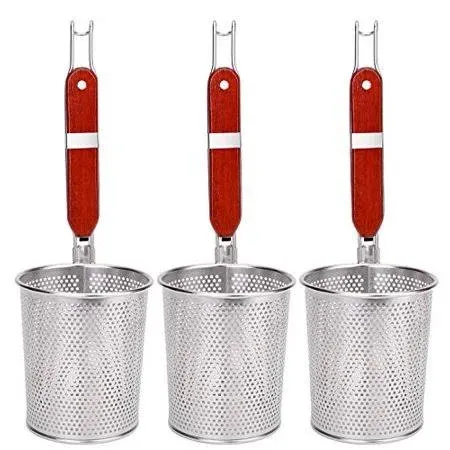 Lawei 3 Packs Mesh Pasta Basket with Wooden Handle Stainless Steel Mesh Spider S