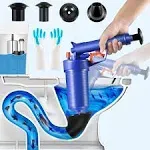 Toilet Plunger, Drain Clog Remover Tool with 4 Sized Suckers, High Pressure Air Drain Blaster Gun, Tub Drain Cleaner Opener, Sink Plunger for Bathroom Kitchen Bathtub Toilet Floor Drain Clogged Pipe