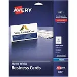 Avery� Inkjet Matte Business Cards, 2 x 3 1/2, White, 10/Sheet, 250/Pack AVE8371