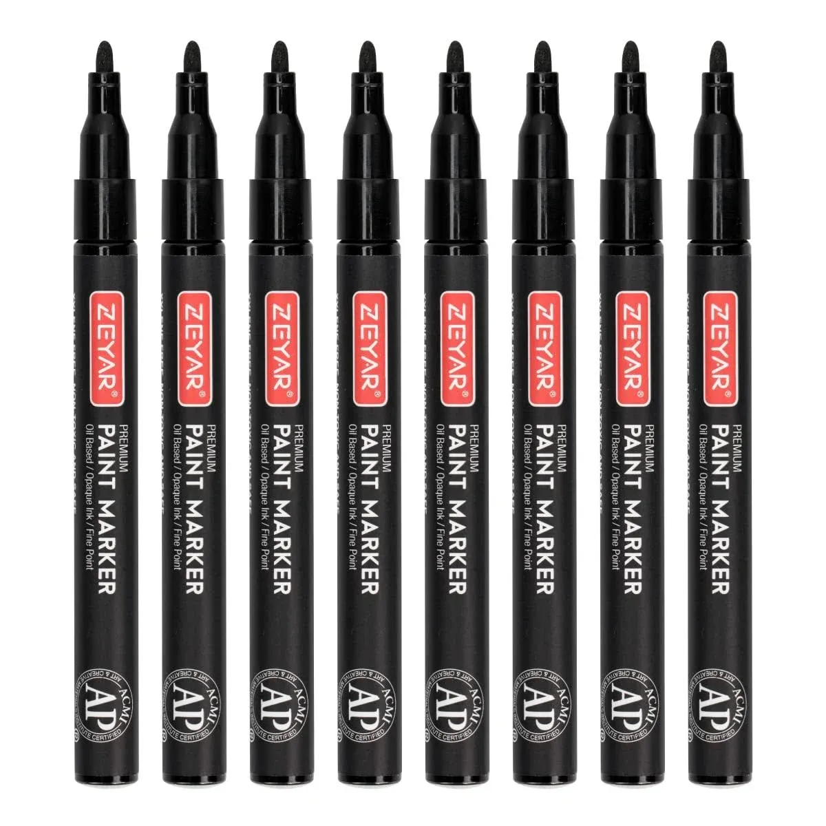 ZEYAR Permanent Oil-Based Paint Markers, Expert of Rock Painting, Fine Point, 8 Black Color, Works on Rock, Wood, Glass, Metal, Ceramic and more (8 Black Fine Point)