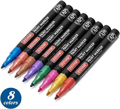 ZEYAR Permanent Oil-Based Paint Markers, Expert of Rock Painting, Fine Point, 8 Black Color, Works on Rock, Wood, Glass, Metal, Ceramic and more (8 Black Fine Point)