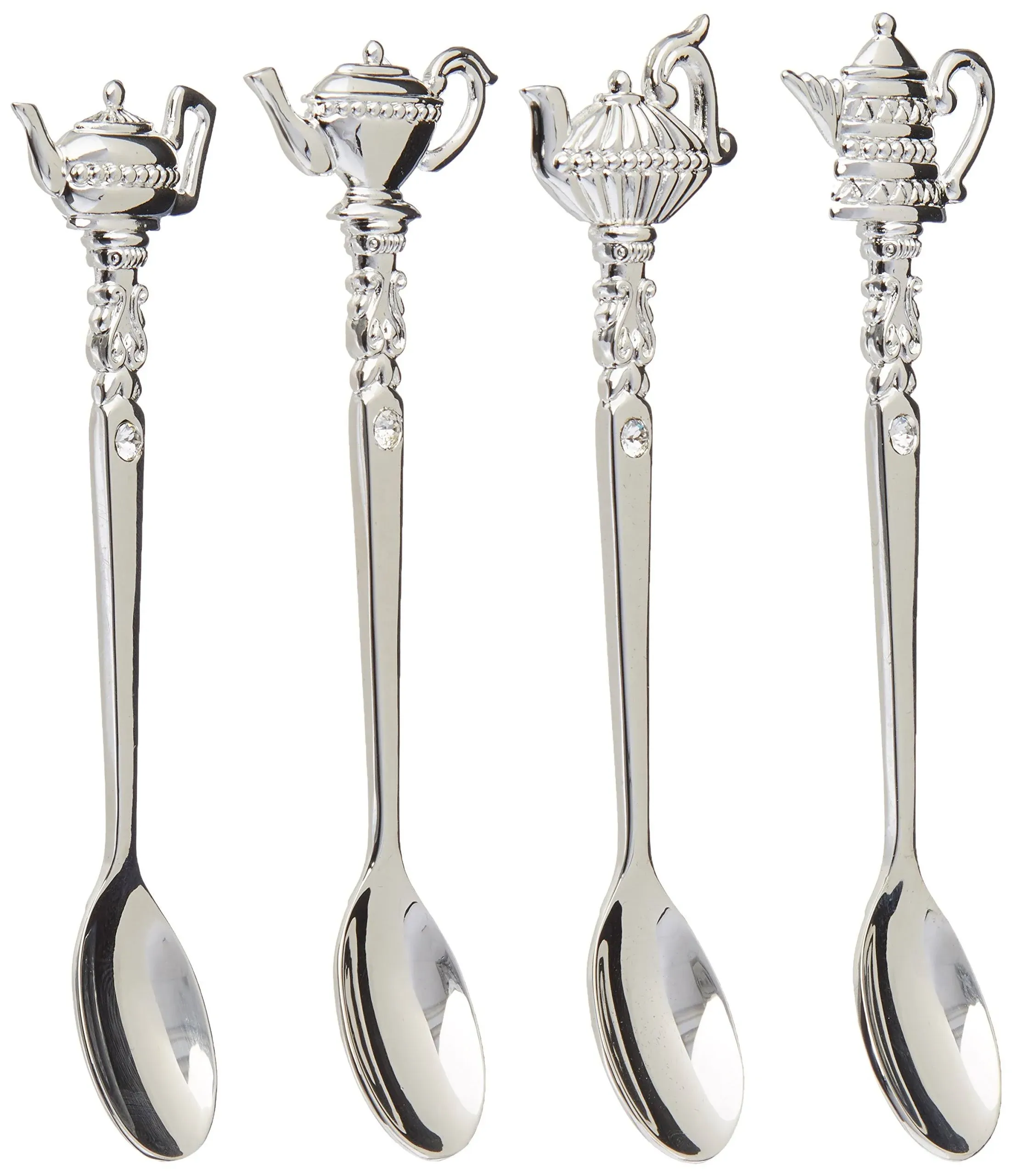 Leeber 87625 Silver Plated Teapot Spoons with Crystal - Set of 4