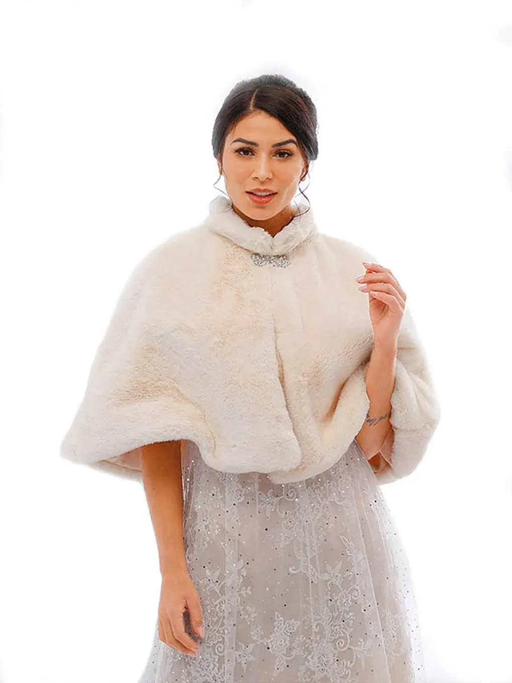  Women&#039;s Wedding Faux Fur Shawl and Wrap Bridal Fur Stole Cape Cloak Fur Beige