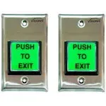 Visionis 2 Pack FPC-7491 Vis-7000 Green Square Push to Exit Button for Door Access Control with LED Light, NC, Com and No Outputs