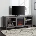 Walker Edison 70" Wood Media TV Stand Console with Fireplace - Charcoal