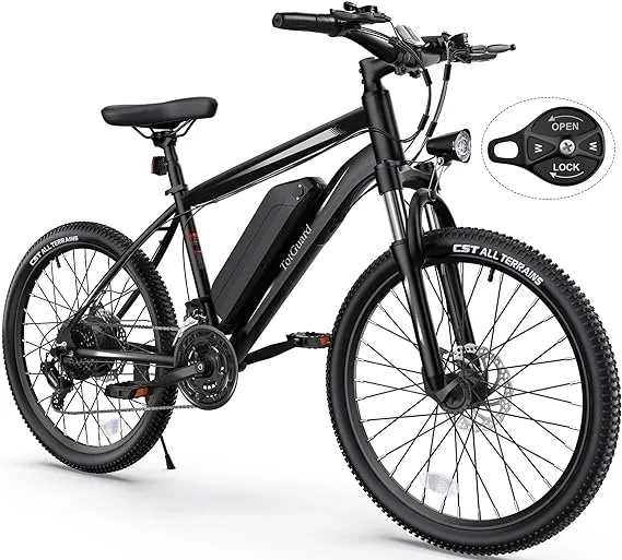 TotGuard Electric Bike, Electric Bike for Adults 26'' Ebike with 350W Motor, 19.8MPH Electric Mountain Bike with Lockable Suspension Fork, Removable 36V 374Wh Battery, Shimano 21 Speed Gears