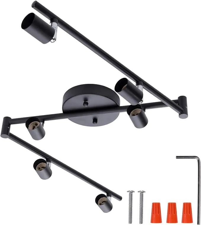 AIBOO 6-Light Adjustable Dimmable Track Lighting Kit, Flexible Foldable Arms, Matt Black Color Perfect for Kitchen,Hallyway Bed Room Lighting Fixture, GU10 Base Bulbs not Included