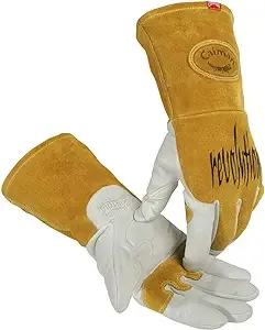 Caiman Genuine Goatskin Leather White KontourTM TIG/MIG Gloves (Large/Yellow)