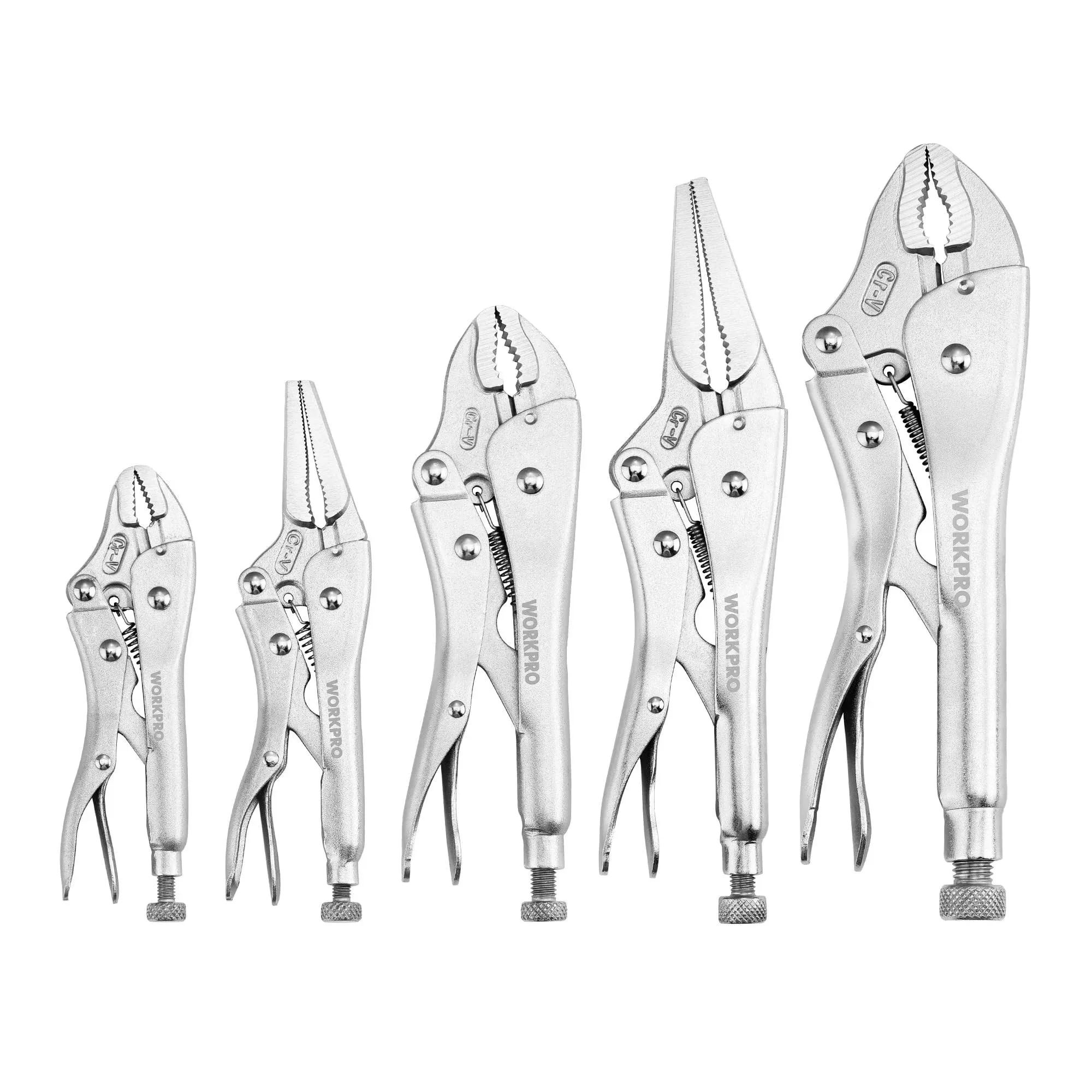 WORKPRO 5PC Locking Pliers Set 5/7/10" Curved Jaw Pliers 6.5/9" Long Nose Pliers