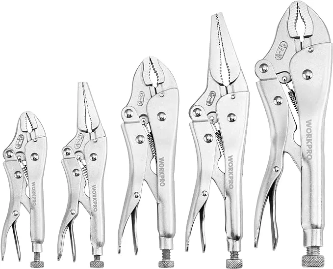 WorkPro 5-Piece Locking Pliers Set - Curved Jaw & Long Nose Pliers