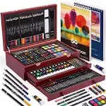 175 Piece Deluxe Art Set with 2 Drawing Pads, Acrylic Paints, Crayons, Colored Pencils, Paint Set in Wooden Case, Professional Art Kit, Art Supplies for Adults, Teens and Artist, Paint Supplies